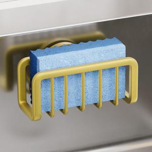 TAILI Sponge Holder for Kitchen Sink with Strong Suction Cup, Rustproof Aluminum Sink Caddy for Sponges, Removable Sponge Holder, Dish Brush for Scraper - Gold (5.1" x 2.3")