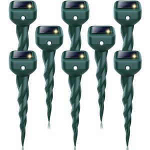 Mole Repellent Solar Powered, 8 Pack Snake & Skunk Repellent for Yard, IP 65 Waterproof Ultrasonic Deterrent Stakes, Get Rid for Rabbit, Gopher, Vole, Chipmunk, Deer, Groundhog for Lawns Garden