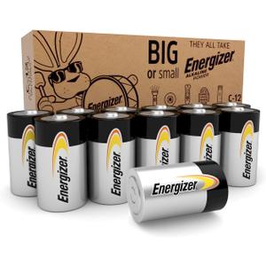 Energizer Alkaline Power C Batteries (12 Pack), Long-Lasting Alkaline C Cell Batteries