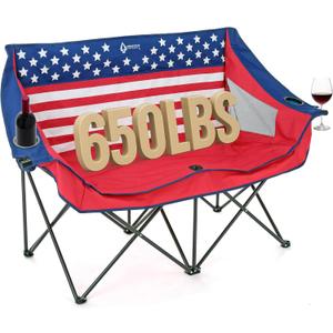 ARROWHEAD OUTDOOR Portable Folding Double Duo Camping Chair Loveseat w/ 2 Cup & Wine Glass Holder, Carrying Bag, Supports up to 500lbs, X-Large