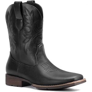 Lumeheel Cowboy Boots for Men - Western Men's Boots with Classic Embroidered, Slip on Square Toe Boots, Slip Resistant Country Boots Chunky Heel Ankle, Durable Short Boots for Spring Fall (11, Black)
