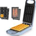 AROMA Swap & Flip Waffle Maker with Removable Plates: 3-in-1 Panini Press, Mini Donut Maker, and Waffle Iron (Blue)