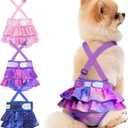 Idepet Female Dog Diapers with Suspender Detachable, 3 Pack Tie Dye Washable Reusable Girl Doggie Diapers Skirts for Small Medium Female Dog in Heat Period Cycle Urinary Incontinence Training XL