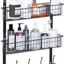LUCYCAZ Over The Door Hooks Organizer, Door Hanger Towel Rack with 10 Coat Hooks & 2 Mesh Basket Over The Door Shelf, Back of Door Storage Organizer for Barthroom Kitchen Hanging Towel Clothes (Black)