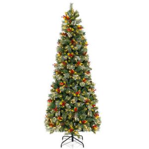 7.5FT Pre-Lit Artificial Christmas Tree with Branch Tips, Warm White LED Lights