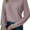 RICHSTORY Womens Sweaters Casual Long Sleeve Crewneck Crochet Knit Pullover Sweater Tops 2025 Fall Fashion Trendy Outfits (Small, Light Purple)