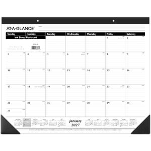 AT-A-GLANCE 2027 Desk Pad Calendar, Monthly Desk Wall Planner, 21.75" x 17", Ruled Blocks (SK240027), White, Pack of 1