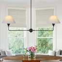 HuisMier Modern Linear Chandelier for Kitchen Island, 2-Light Black Linear Dining Room Light Fixture with Off-White Fabric Shade, Rustic Pendant Light for Dining Room, Restaurant, Living Room, Bedroom