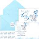 Zhanmai 50 Sets Baby Shower Thank You Gift Cards 50 Elephant Themed Baby Shower Thank You Notes with 50 Envelopes and 50 Stickers for Boys Girls Gender Reveal Party(Blue)