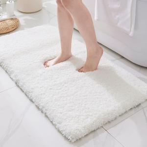 ILANGO White Bathroom Rugs 48" 24" Non Slip & Super Absorbent Extra Thick Soft, Washable Bath Mat for Floor, Microfiber Plush Shaggy Bath Rug with Rubber for Bathtub Shower Room Sink
