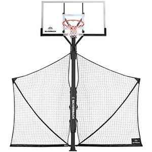 Silverback Basketball Yard Guard Defensive Net System Rebounder with Foldable Net and Arms into Pole, White/Black, Large