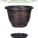 Plastic-Plant-Flower-Planters-12 Inch with Drainage Hole & Saucer, 3 Packs Lightweight Small Resin Flower Pot Indoor Outdoor, Retro Antique Imitation Decorative Garden Containers Sets for Houseplants
