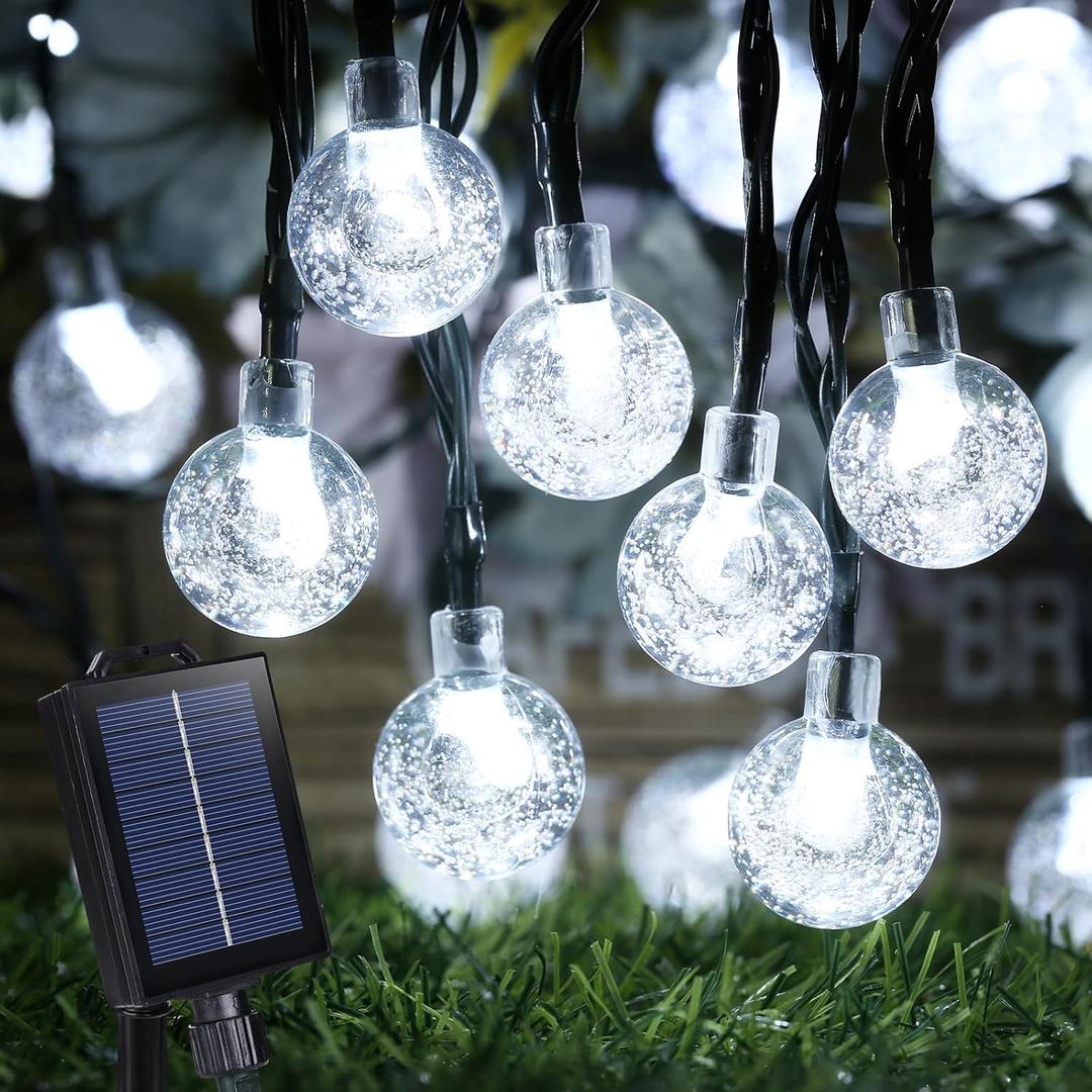 Joomer Solar Powered String Lights Waterproof, 39FT 60 LED Outdoor Solar String Lights Crystal Ball Light 8 Modes Globe Light for Garden, Gazebo, Porch, Lawn, Patio, Tree Decor (White)