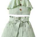 AMMENGBEI Toddler Little Girl Clothes Sleeveless Ruffle Trim Halter Top and Shorts Sets Kids 2Pcs Summer Outfits (5-6 Years, Green)