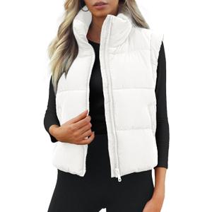 Cityork Women's Puffer Vest Lightweight Sleeveless Winter Outerwear Full Zipper Warm Padded Gilet Jacket Coat with Pockets (White, M)