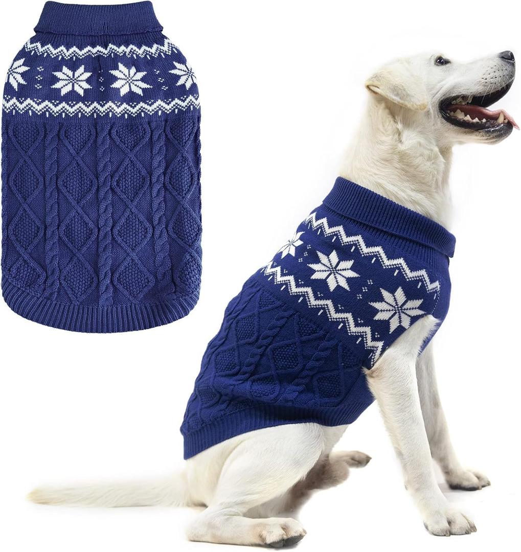 Warm Winter Dog Sweater - Cold Weather Pet Clothes for Small Medium Large Dogs Indoor Outdoor, Soft Classic Knit Puppy Apparel, Blue, ML