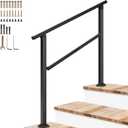 VIVOSUN Outdoor Handrail, 3 Step Stair Handrail, 40" x 36" Fits 1 to 3 Steps, Wrought Mattle Iron Handrail for Concrete Steps, Porch Steps, One-Step Assembly, Black