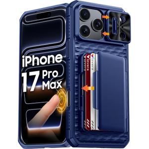 Vizvera for iPhone 17 Pro Max Case Wallet RFlD [Cards Holder][Camera Contro][Camera Cover] Full Body Rugged Shockproof Silicone Protective Phone Case for iPhone 17 Pro Max 6.9"(Blue)
