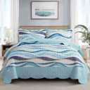 HoneiLife California King Quilt 120x120 - Beach Quilt 3 Pieces, Coastal Quilt Sets, Oversized King Bedspreads, Nautical Bedspreads Ocean Coverlets, Lightweight Bed Cover, Summer Quilts (Flowing Sands-yellow)