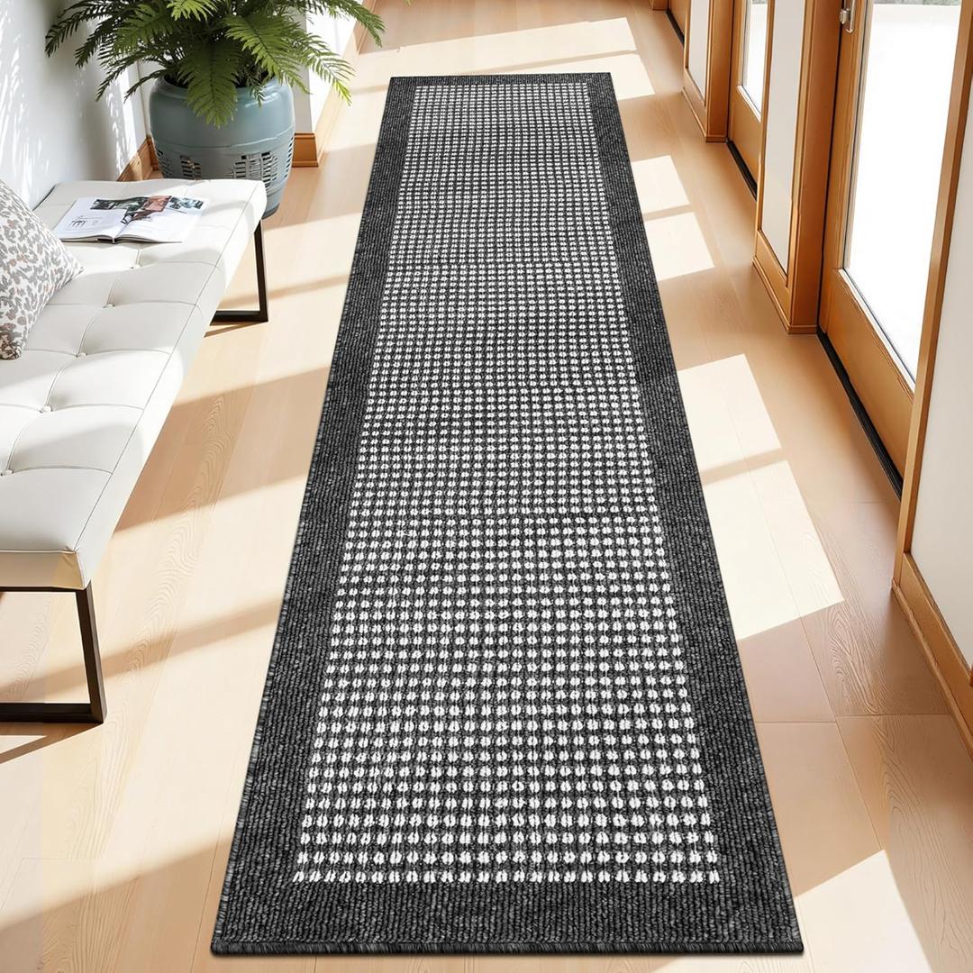 Ileading Black Runner Rugs for Hallway 2'x8' Non Slip Farmhouse Long Kitchen Floor Mats with Rubber Backing Absorbable Throw Rugs Machine Washable Indoor Decor Carpet for Corridor Petmat Entryway