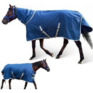 Horse Turnout Blanket, Medium Weight Winter Blanket for Horses, 220g Filling,1200 Denier Waterproof &Breathable/Detachable Neck Cover (Navy Blue, US72IN(EU135CM))