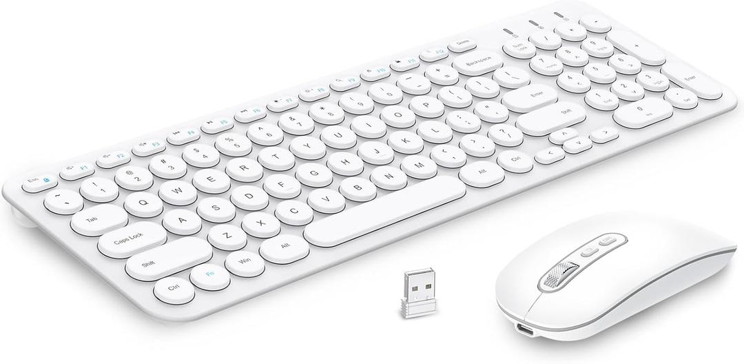 cimetech Wireless Keyboard and Mouse Combo, [Rechargeable keyboard and mouse][Silent Scissor Switch Key][Ultra Slim]Wireless Computer Keyboard and Mouse for Laptop, PC, Computer, Mac, Windows - White (KF007-M01-White)