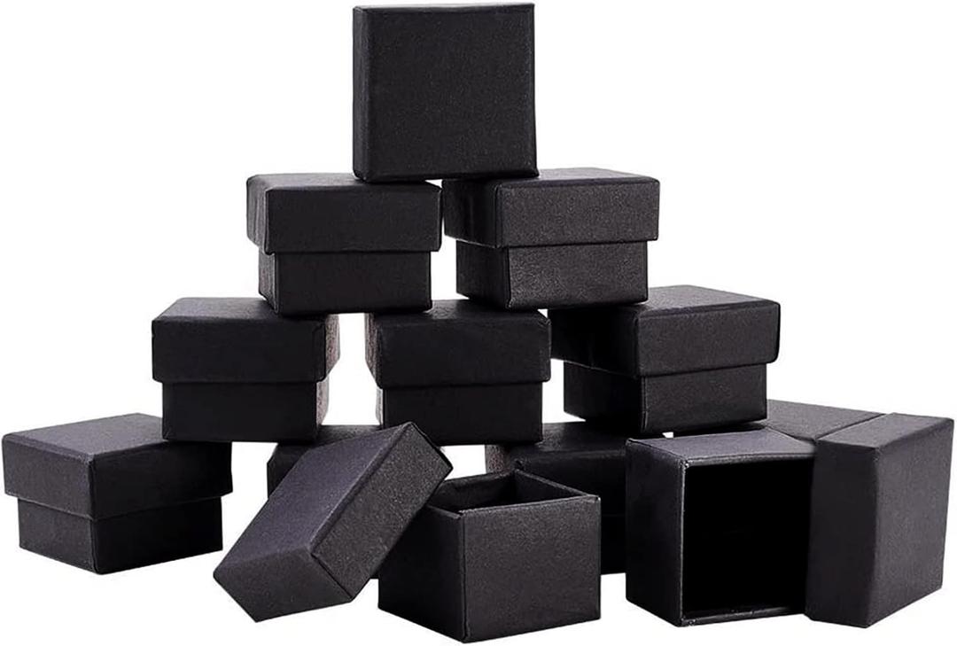 BENECREAT 24 Pack Jewelry Ring Boxes Kraft Square Cardboard Jewelry Boxes 1.7x1.7x1.18inch for Jewelry, Wedding Party, Valentine Festival Gift Packaging, Black