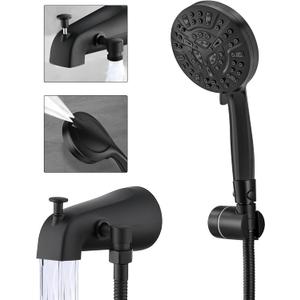 Black Tub Spout with Diverter,10 Settings High Pressure Hand held Shower with ON/OFF Pause Switch, All Metal Bathtub Faucet with Sprayer