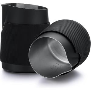 Normcore Handleless Milk Pitcher - Espresso Steaming Pitcher with Round Spout - 18/8 Stainless Steel Milk Frothing Jug, Black Non-Stick - Premium Barista Tools - Black - 15.2 oz (450 ml)