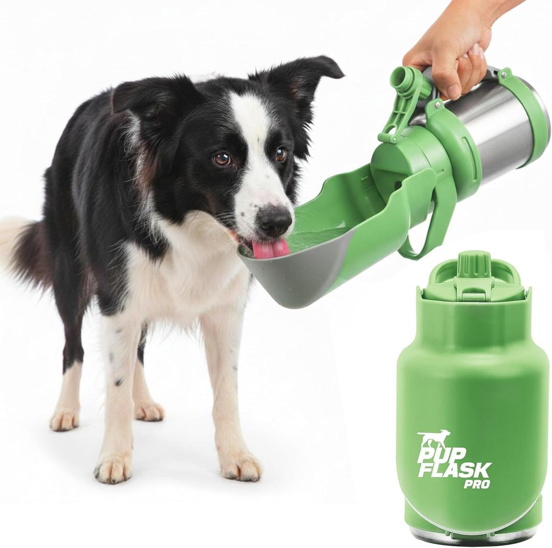 PupFlask Pro Dog Water Bottle | 30 or 50 OZ Double Wall Insulated Stainless Steel | Built-in Flip Cup Bowl | Leak Proof Cap | 24+ Hour Cold Water | Small & Large Dogs | Portable Pet Hydration Bottle