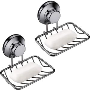 Bar Soap Holder for Shower Wall, Stainless Steel Strong Vacuum Suction Cup Shower Soap Dish, Rustproof Wall Mouted Square Soap Sponge Holder Tray for Bathroom & Kitchen Sink, 2 Pack, Graphite