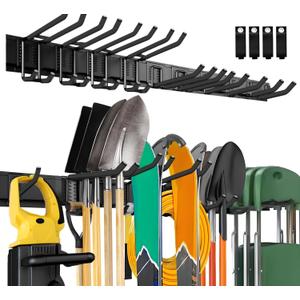 64'' Garage Tool Organizer Wall Mount, 18 PCS Adjustable Garden Tool Hanger Rack, Garage Hooks Heavy Duty, Shovel Holder Wall Mount, Storage Hooks for Hanging in Garage
