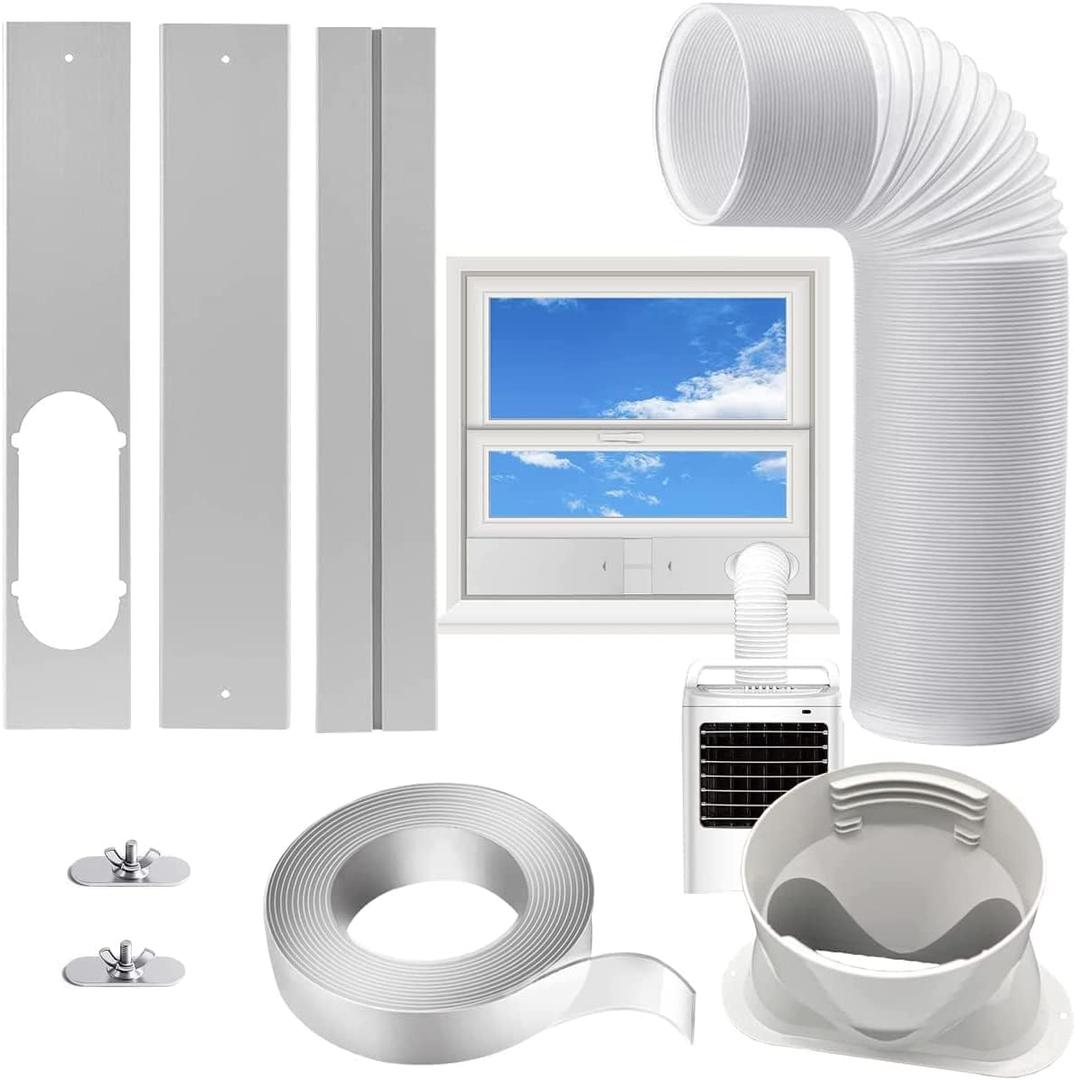 Portable AC Window Kit with 5.1 Exhaust Hose for Sliding Window, Adjustable Air Conditioner Window Vent Kit for Ducting AC Seal Panel for Horizontal&Vertical Window.
