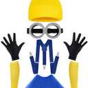 Halloween Costume Cosplay for Women Adult Yellow or Purple Beanie, Tutu Dress, Goggles, Black Gloves & Suspenders