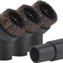 Vacuum Brush Horse Hair Vacuum Attachment Round Dust Brush with Universal Connector, 1.25 Inch Brush Replacement with 1.25 to 1.37 Inch Vacuum Hose Adapter Tool for Standard Hose (Black)