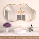 WEER Irregular Wall Mirror, 20x36 inch Gold Asymmetrical Wall Mounted Mirrors Decorative, Abstract Wavy Aluminum Alloy Frame for Bathroom, Bedroom, Living Room, Entryway