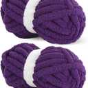 Hombys Dark Purple Chunky Chenille Yarn for Crocheting & Knitting, Super Bulky Yarn for Blankets, Soft Plush, 2 Jumbo Packs (27 Yds, 8 Oz Each)
