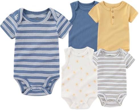 ZAVBABY Baby Boy Girl Short Sleeve Bodysuits New Born 100% Cotton Clothes 5-Pack  12 M Size