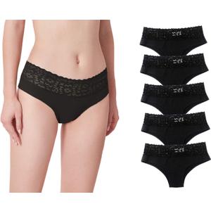 Luna & Sun Women Soft Stretch Sexy Hipster Bikini Panties Underwear with Lace (Medium, Black (5pcs))