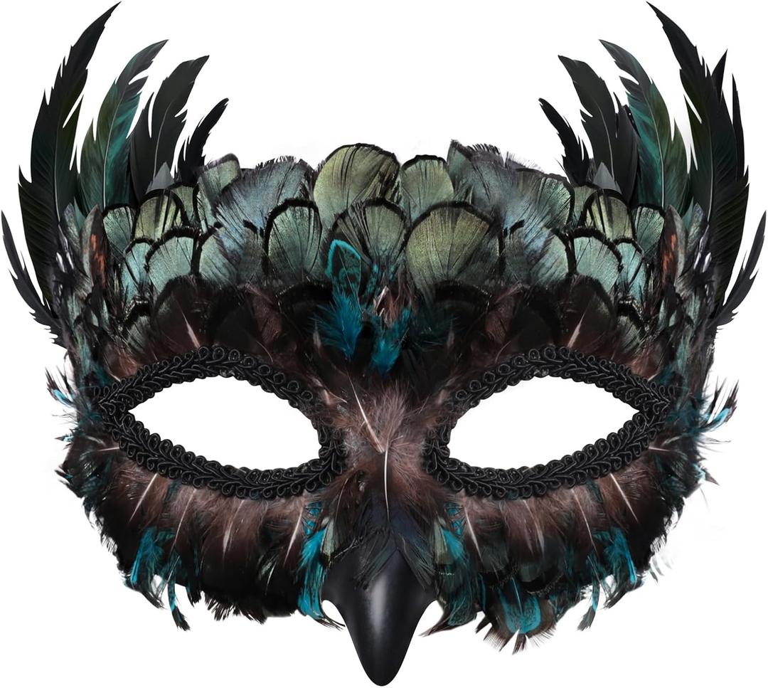 Masquerade Mask for Women/Men, Costume Feather Animal Mask Owl Bird Crow Halloween Mardi Gras Cosplay Party Raven Masque