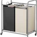 SUOERNUO Laundry Sorter Basket 2 Bag Laundry Hamper Cart with Rolling Lockable Wheels and Removable Bags Laundry Organizer Cart for Clothes Storage, Assorted