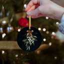 Antique Mistletoe Ceramic Christmas OrnamentsXmas Gift Ornament for Women, Dark Academia Mistletoe Decor Ornaments for Christmas TreeGold Bow Botanical Hanging Ornament for Xmas Tree,3x3