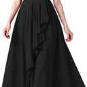 Girl's Ruffle Sleeve V-Neck Chiffon Flared Hemline Midi Dress Kids Formal Party Wedding Guest Bridesmaid Gown, 9-10 Years, Black