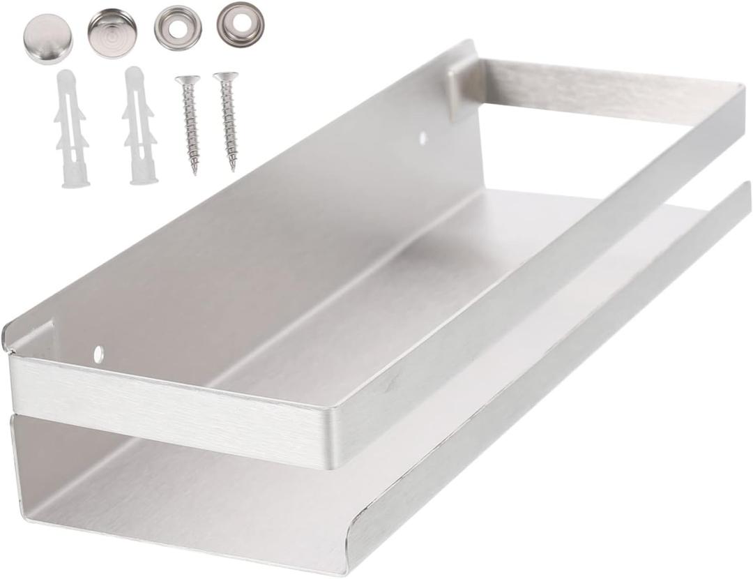 Unomor Wall-mounted Stainless Steel Storage Rack for Kitchen and Bathroom Spice Organizer Unique Rectangular Design for Bottles and Jars