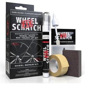 Wheel Scratch Fix Dark Silver Touch Up Paint for Cars - DIY Alloy Wheel Repair Kit, Curb Rash Remover with Fast-Drying Pen - Long-Lasting OEM Finish Car Rim Paint for Scuffs and Chips at Home (Dark Silver)