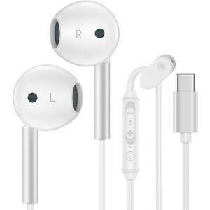 Samsung USB C Headphones for Galaxy S26 S25 Ultra Edge S25+ S24 FE S23 S22 S21 A17 A16 A54 A15, USB Type C Earphones with Microphone USB C Wired Earbuds for iPhone 17 16e 16 15 Pro Max iPad Pixel 9pro (White)