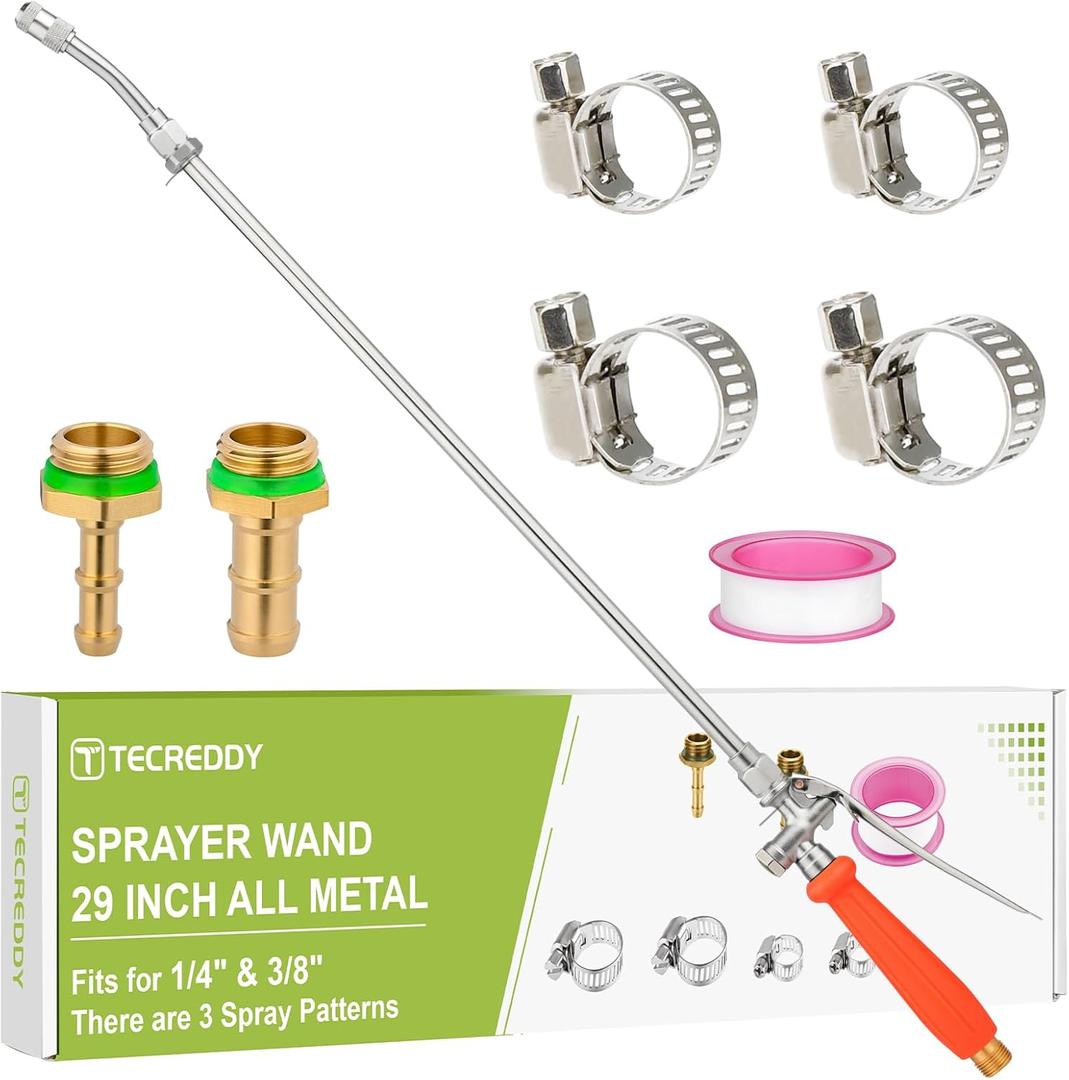 Replacement Pump Sprayer Wand, 29 Inch All Metal Spray Wand for Tank Sprayer with Stainless Steel Extension Tubes, 1/4" 3/8" Brass Barbs Joint Parts for Weed Lawn Plants Careing Watering