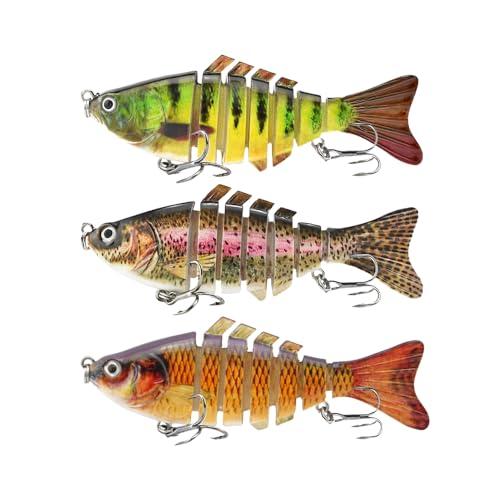 UOZAZE Glide Bait for Fishing, Fishing Lures Freshwater and Saltwater, Glide Bait for bass, Sunfish Lifelike Jointed swimbait for Bass Walleye, ‎Slow Sinking Bass Fishing Lure, Gifts for Men,Set of 3