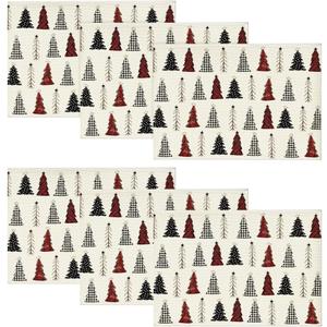 Artoid Mode White Xmas Tree Christmas Placemats Set of 6, 12x18 Inch Winter Table Mats for Party Kitchen Dining Decoration (Red/Beige)