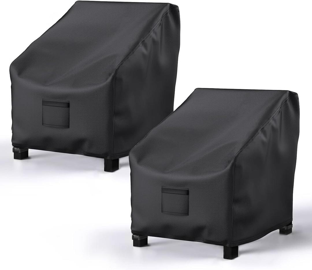Patio Chair Covers for Outdoor Furniture Waterproof 2 Pack, Lawn Chair Covers 600D Heavy Duty Oxford Cloth, Large Covers for Lounge Lawn Deep Seat Black 38" W x 31" D x 29" H